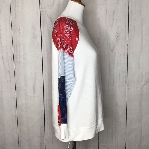 Style & Co Red,White and Blue Patchwork Sleeve‎ Lightweight Pullover Top Sz XS - Picture 5 of 8